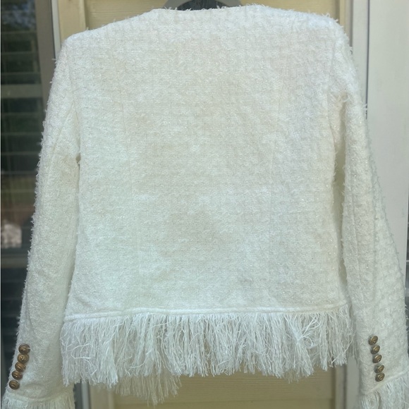 NWT La Ros Designer Inspired White Tweed Fringe Blazer Sz S - Picture 6 of 6